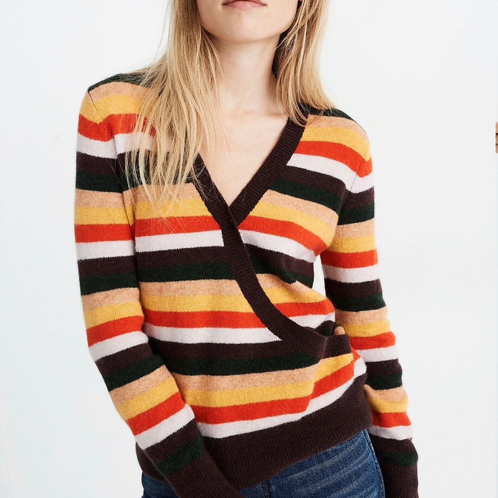 Madewell Wrap Front Pullover Sweater in Stripe‎ Sz L